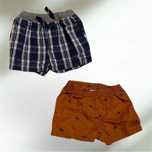 Carters Baby Boy 3m Navy Blue Plaid & Orange Airplane Shorts